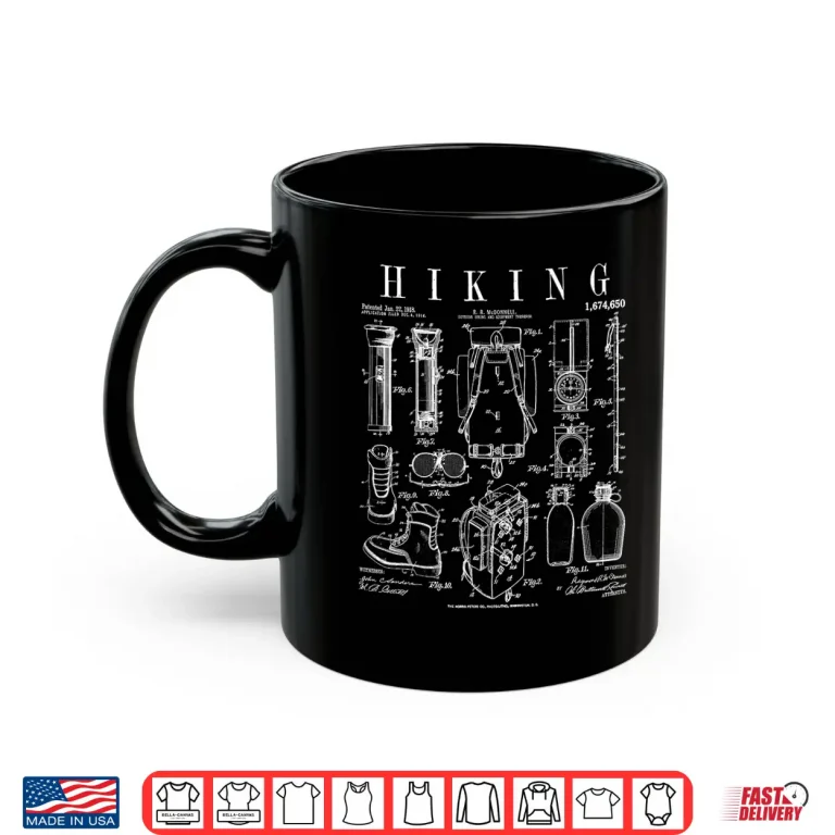 Mug Hiking Trekking Hiker Outdoor Hike Adventure Vintage Patent Shirt