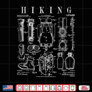 Hiking Trekking Hiker Outdoor Hike Adventure Vintage Patent Shirt 4 Design Hiking Trekking Hiker Outdoor Hike Adventure Vintage Patent Shirt