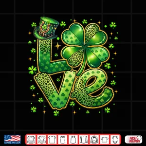Design Love Shamrock Happy St Patricks Day Womens Girls Shirt