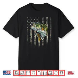 American Flag (Print On The Back) Camo Bass Fish Fishing Shirt