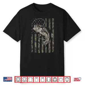 Camouflage American Flag Camo Bass Fishing (Design On Back) Shirt