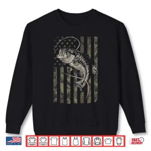 Sweatshirt Camouflage American Flag Camo Bass Fishing Design on Back Shirt