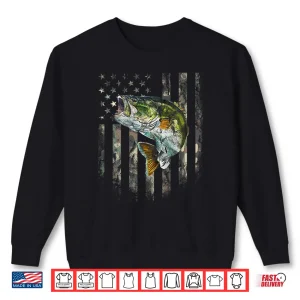 Sweatshirt American Flag Print on the Back Camo Bass Fish Fishing Shirt