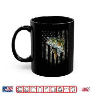 Mug American Flag Print on the Back Camo Bass Fish Fishing Shirt