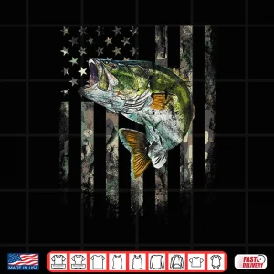 Design American Flag Print on the Back Camo Bass Fish Fishing Shirt