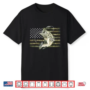 Fishing Camouflage Us American Flag Bass Fish Fisherman Camo Shirt