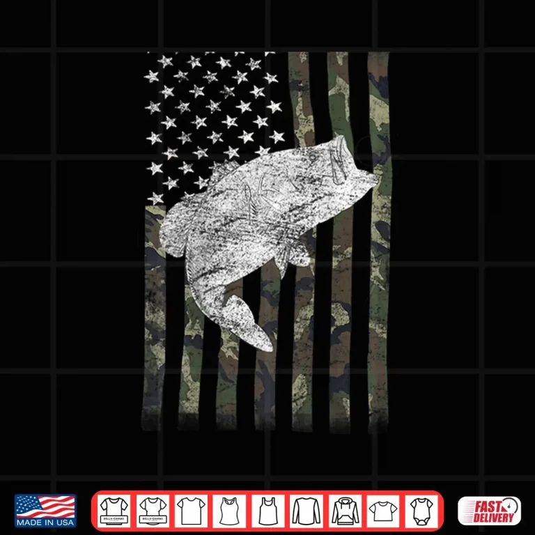 Design Funny Bass Fishing Camouflage Flag Big Mouth on back Shirt