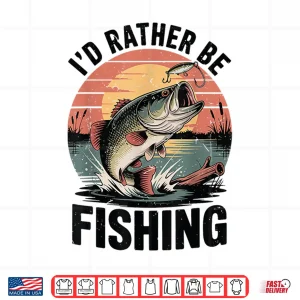 Design Funny Id Rather Be Fishing Youth Boy Largemouth Bass Kids Shirt