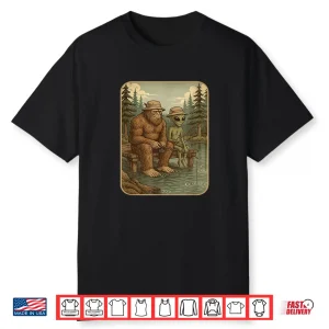 Bigfoot Fishing Men Boys Sasquatch Fishing Distressed Shirt