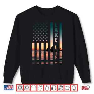 Sweatshirt Lake Life Fisherman Sunset American Flag Bass Fishing Boat Shirt
