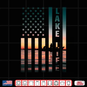 Design Lake Life Fisherman Sunset American Flag Bass Fishing Boat Shirt