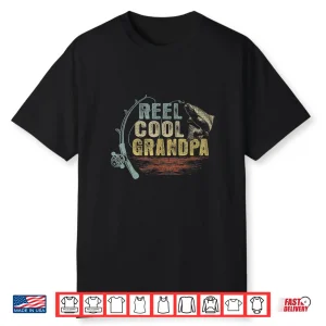 Mens Funny Fishing Tee Vintage Reel Cool Grandpa Shirt