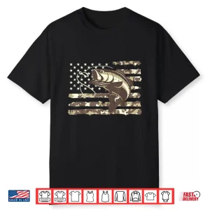 Camo Us Flag Bass Fish Cool Fishing Patriotic Men Women Kids Shirt