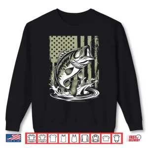 Sweatshirt On Back Camo Bass Fish American Flag Boy Youth Men Patriotic Shirt