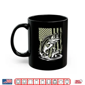 Mug On Back Camo Bass Fish American Flag Boy Youth Men Patriotic Shirt