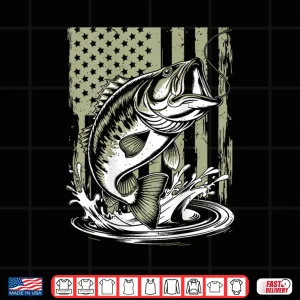 Design On Back Camo Bass Fish American Flag Boy Youth Men Patriotic Shirt