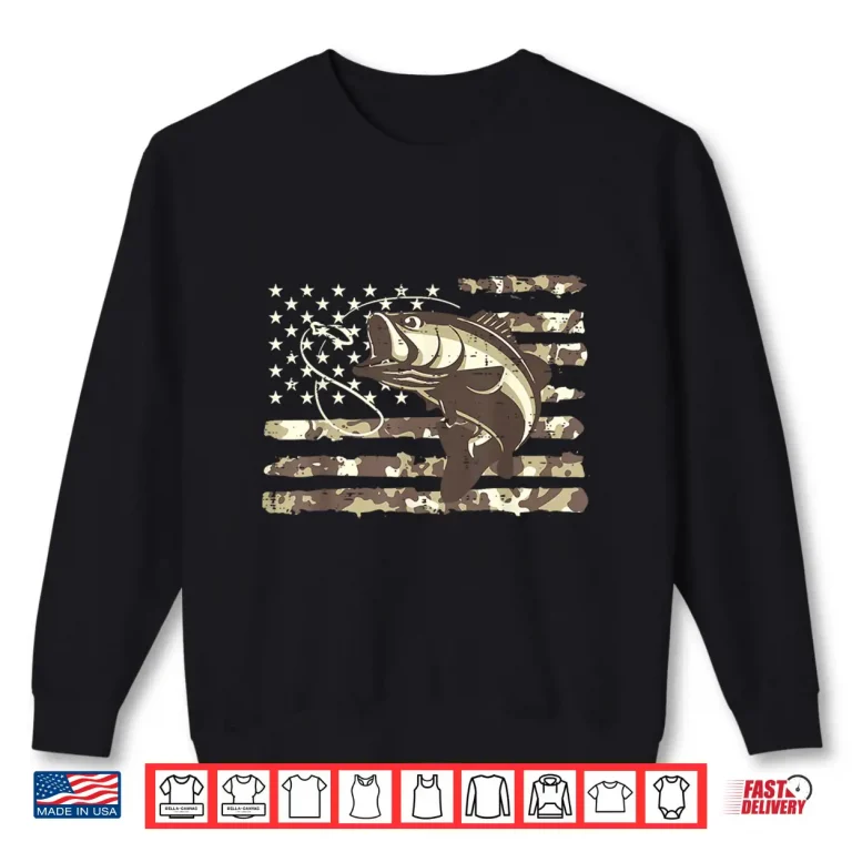 Sweatshirt Camo US Flag Bass Fish Cool Fishing Patriotic Men Women Kids Shirt