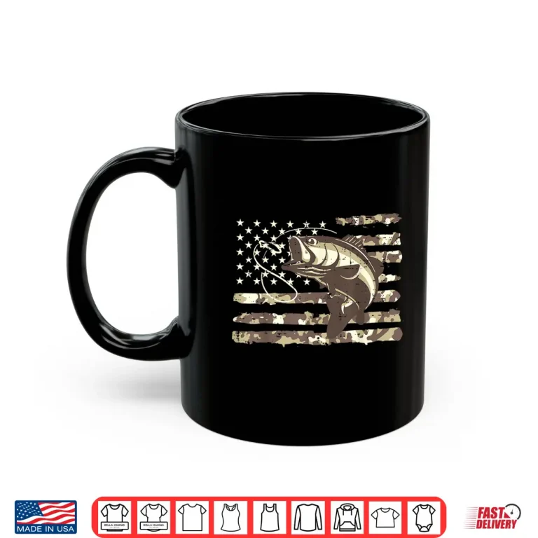 Mug Camo US Flag Bass Fish Cool Fishing Patriotic Men Women Kids Shirt