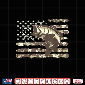 Design Camo US Flag Bass Fish Cool Fishing Patriotic Men Women Kids Shirt