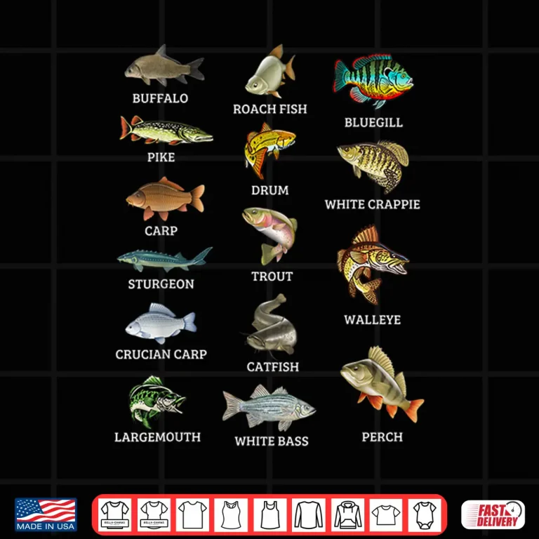 Design Types Of Freshwater Fish Species Fishing Fisherman Anglers Shirt