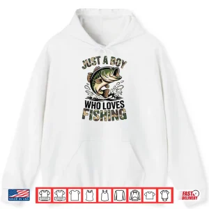 Hoodie Youth Just A Boy Who Loves Fishing Bass Fish Camo Old School Shirt