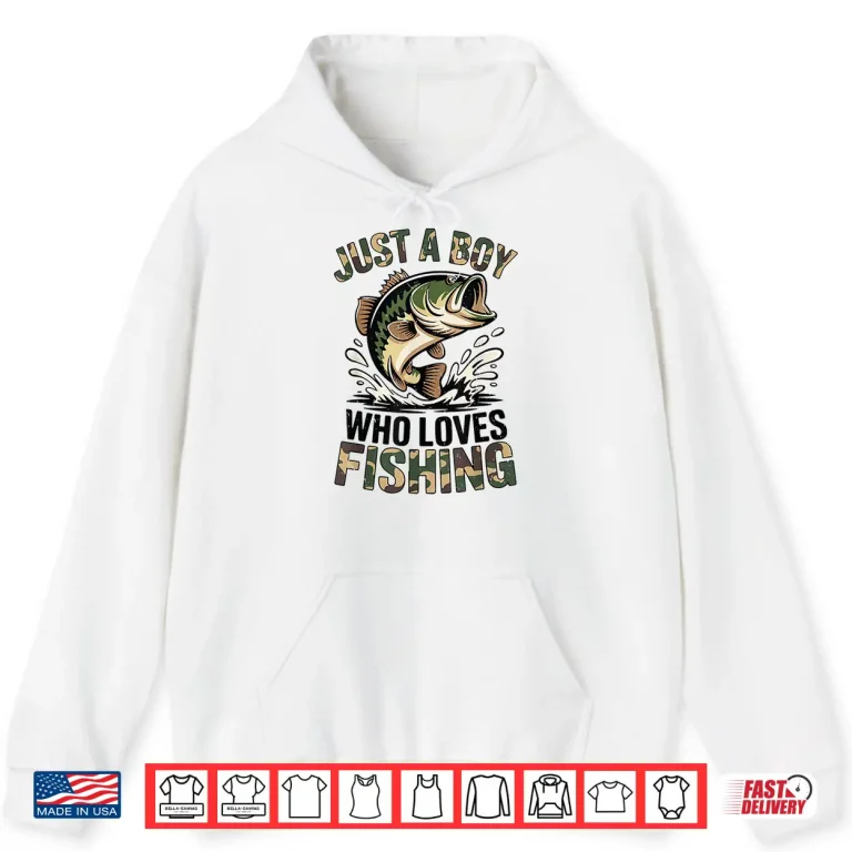 Hoodie Youth Just A Boy Who Loves Fishing Bass Fish Camo Old School Shirt