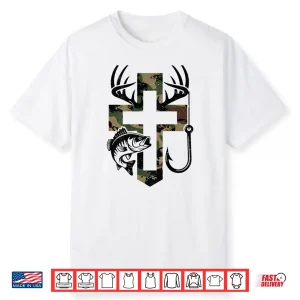 Youth Camo Faith Hunting Fishing Cross Hook Christian Jesus Shirt