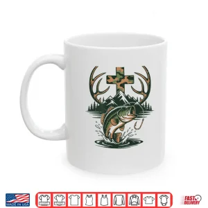 Mug Youth Camo Faith Hunting Fishing Cross Fisherman Christian Shirt