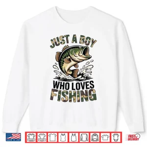 Sweatshirt Youth Just A Boy Who Loves Fishing Bass Fish Camo Old School Shirt
