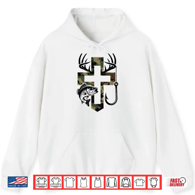 Hoodie Youth Camo Faith Hunting Fishing Cross Hook Christian Jesus Shirt