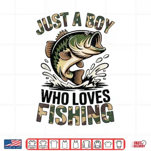 Design Youth Just A Boy Who Loves Fishing Bass Fish Camo Old School Shirt