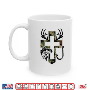 Mug Youth Camo Faith Hunting Fishing Cross Hook Christian Jesus Shirt