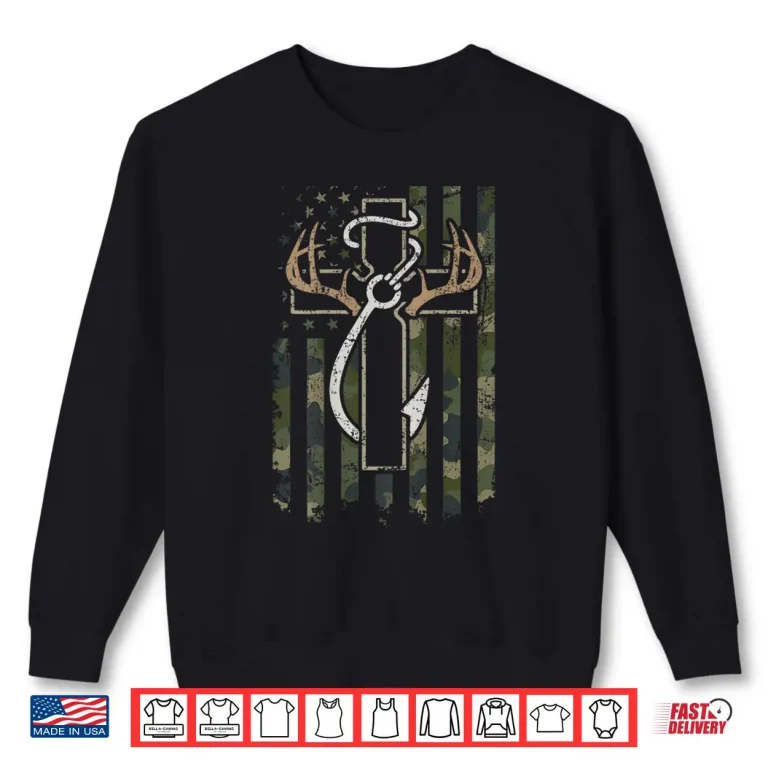 Sweatshirt Hunting Fishing Faith Hunter Fisherman Camo USA ON BACK Shirt