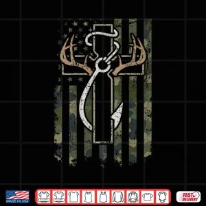 Design Hunting Fishing Faith Hunter Fisherman Camo USA ON BACK Shirt