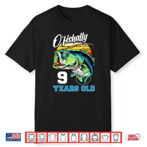 Kids Ofishally 9 Years Old Fisherman 9Th Birthday Fishing Shirt