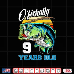 Design Kids Ofishally 9 Years Old Fisherman 9th Birthday Fishing Shirt