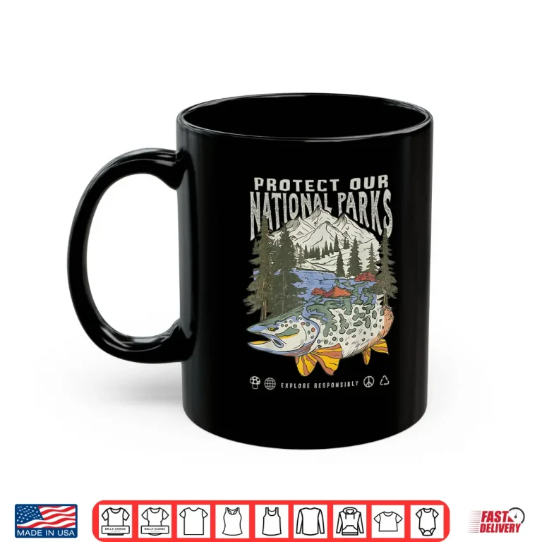 Mug Protect National Parks Retro Fishing Nature Lover Mountain Shirt