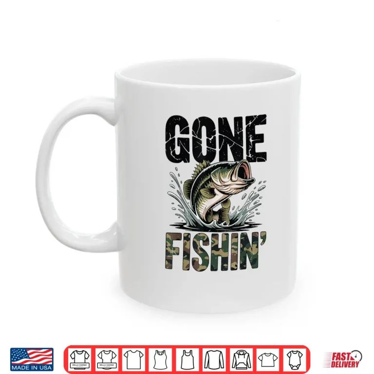Mug Toddler Gone Fishing Old School Camo Bass Fish Funny Youth Shirt