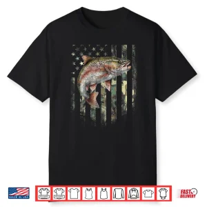 Camo American Flag Trout Fish Fishing Shirt