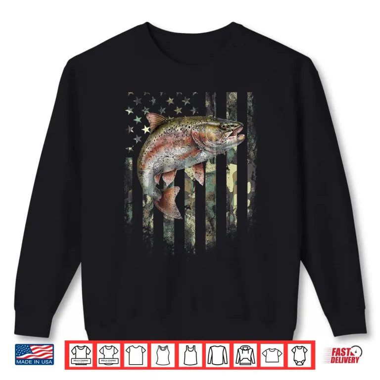 Sweatshirt Graphic On The Back Camo American Flag Trout Fish Fishing Shirt