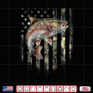 Design Graphic On The Back Camo American Flag Trout Fish Fishing Shirt