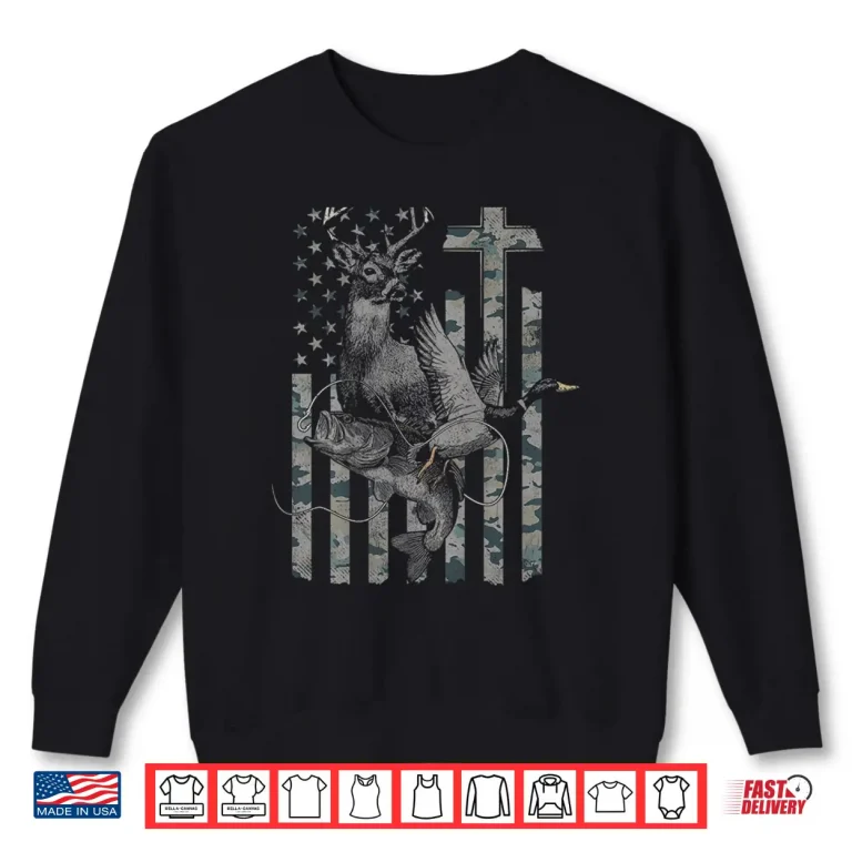 Sweatshirt Christian Hunting and Fishing Camo Design on Back Shirt