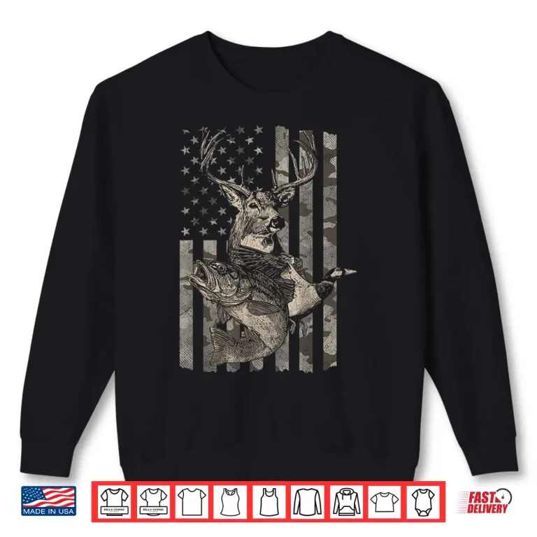 Sweatshirt Fishing and Hunting American Flag Distressed Shirt