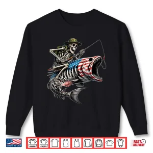 Sweatshirt Fishing American Flag Bass Fish Skull Skeleton Fisherman Shirt