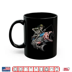 Mug Fishing American Flag Bass Fish Skull Skeleton Fisherman Shirt