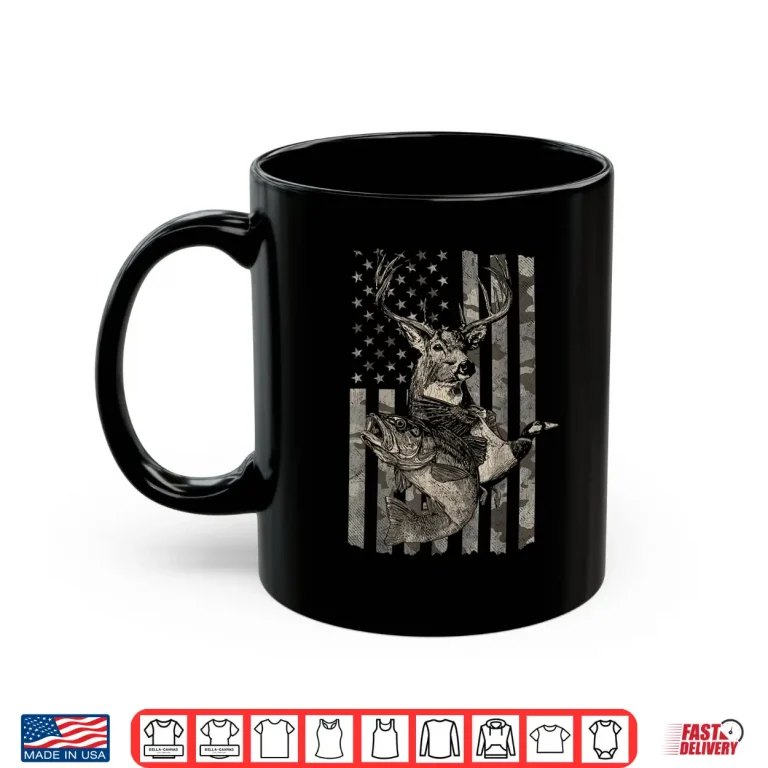 Mug Fishing and Hunting American Flag Distressed Shirt