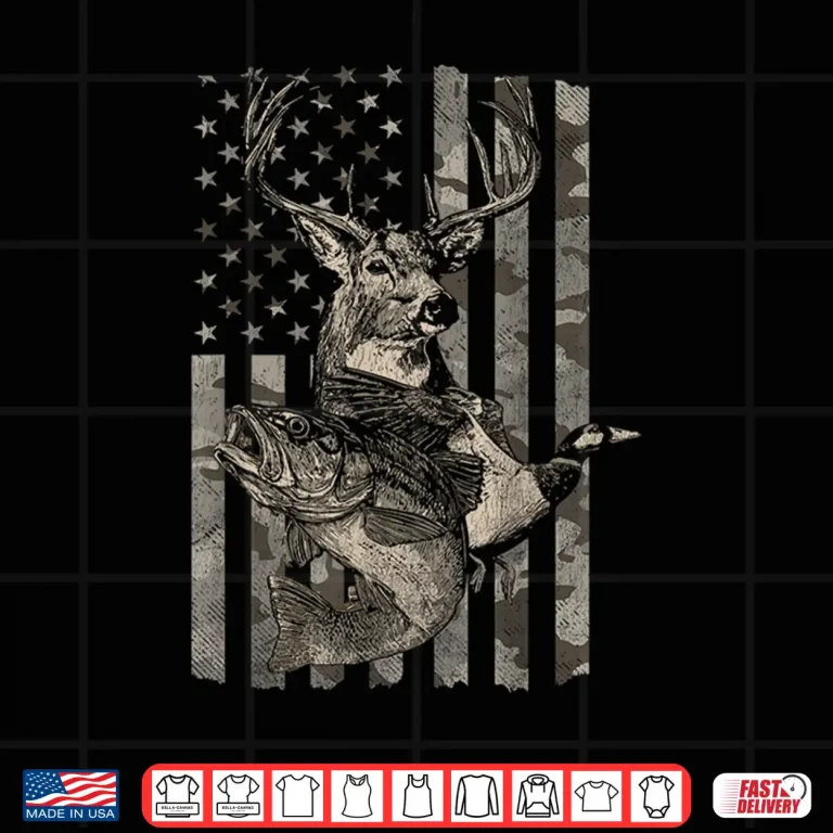 Design Fishing and Hunting American Flag Distressed Shirt