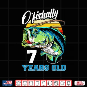Design Kids Ofishally 7 Years Old Fisherman 7th Birthday Fishing Shirt