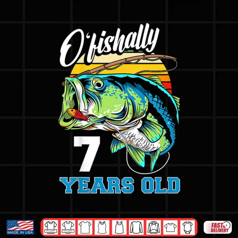 Design Kids Ofishally 7 Years Old Fisherman 7th Birthday Fishing Shirt