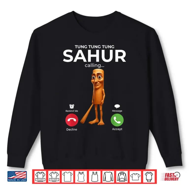 Sweatshirt Tung Sahur Calling Funny Fishing Brainrot Joke Boys Kid Meme Shirt